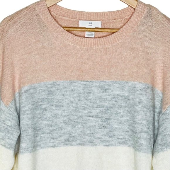 H&M Oversized Wool Blend Sweater Colorblock Stripe Size M - Picture 2 of 13